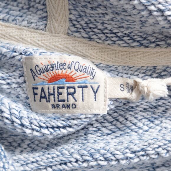 Faherty Hooded Sweater Blue Heather Cotton Size S Coastal Casual - Picture 8 of 8